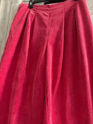 Pink high-waisted corduroy wide leg pants thumbnail 2