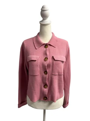 Sézane Betty Knit Long Sleeve Cardigan Merino Wool Rose Los Angeles Pink Medium thumbnail 2