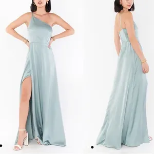 Show Me Your‎ MuMu NWT Shannon One Shoulder Dress Light Green Silver Satin Sz XS thumbnail 2