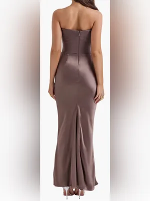NEW HOUSE OF CB Persephone Strapless pebble gray crepe Evening Dress Sz S thumbnail 2