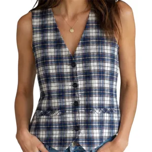 Pendleton Wool Vest 5 Button Down Pockets Plaid Navy Blue Cream Small 34R thumbnail 1