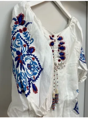 FARM Rio Off-White Navy Embroidery Mini Dress S thumbnail 2