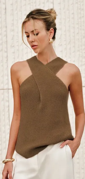 Commence Halter Cross-Over Collar Tank Top size small thumbnail 1