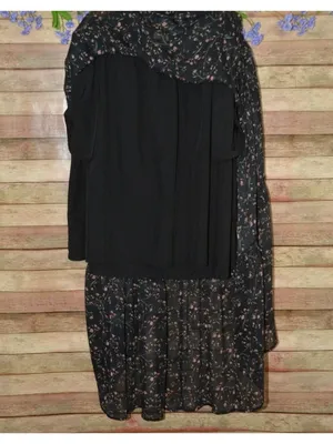 Boho Ava & Viv Chiffon Maxi Skirt 1X Plus Black Micro Ditsy Floral Tiered MINT thumbnail 6