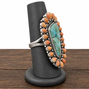 BARSE Southwestern Style Oversized Sterling Silver Turquoise Spiny Oyster Ring thumbnail 3