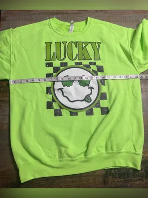 Jerzees Neon Green 'Lucky' Graphic Crewneck Sweatshirt thumbnail 6