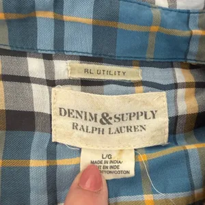 Denim & Supply Ralph Lauren RL Utility Blue Plaid Cotton Button Down Shirt Large thumbnail 4