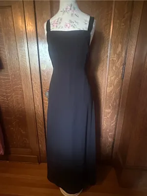 Vtg 90s Dave & Johnny by Laura Ryner Black Scoop Back Floor Length Dress, Sz 14 thumbnail 2