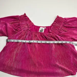 Queen Of Sparkles Pink Fuchsia Metallic Pleated Crop Off-Shoulder Top‎ 2XL *FLAW thumbnail 5