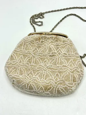 Carlo Fellini Clutch Purse Handbag White & Cream Beaded thumbnail 3