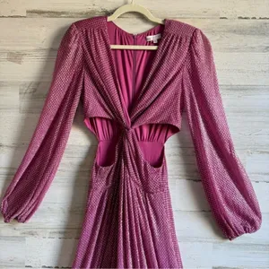 Ramy Brook Cutout Waist Metallic Polka Dot Lebron Gown Maxi‎ Dress Pink V-neck thumbnail 5