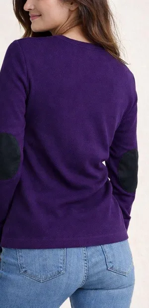 Ralph Lauren Ribbed Long Sleeve Shirt Purple‎ Shoulder Zip Faux Leather Elbow Patches thumbnail 2