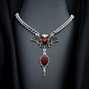 Gothic Party Style Special Bat‎ Red Mirror Pendant Zinc Alloy Necklace thumbnail 4