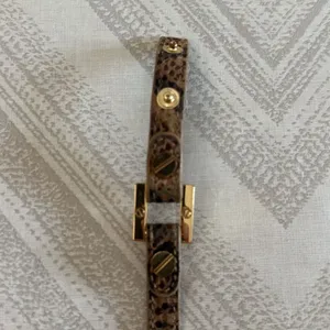 Tory Burch Brown/Tan Animal Print Leather w/ Gold Grommets Double Wrap Bracelet thumbnail 3