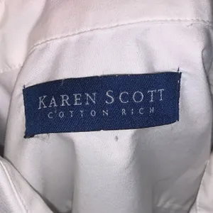Karen Scott Cotton Rich White Button-Up Shirt Embroidered Heart Patterns Beaded thumbnail 8