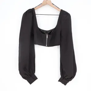 Naked Wardrobe Womens Black Puff Sleeve Square Neck Crop Top Size M thumbnail 5