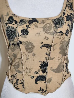 Brown and Black Floral Crop Top Size Large thumbnail 2