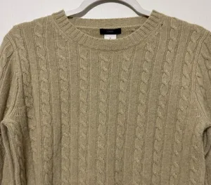 J. Crew Cashmere Wool Blend Cable Knit Sweater Size Medium Green Lightweight thumbnail 3