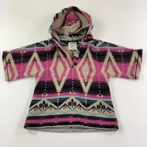 Dylan Sweater Womens XS Pink Hooded V Neck Aztec Knit Short Sleeve Pullover Boho thumbnail 1