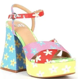 GB Ulti-Mate Floral Rainbow Rhinestone Ankle Strap Platform Sandals thumbnail 1