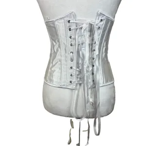 NWOT Underbust Boned Satin Lace Up Corset Bustier‎ Top w/Thong Sz M White Bride thumbnail 4