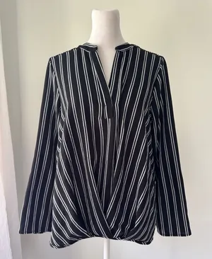 Lynn Ryan Black & White Striped Roll Tab Blouse thumbnail 1