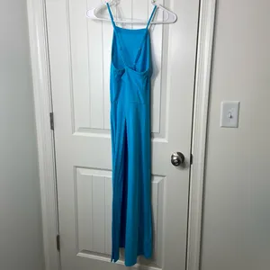 LOFT Lou & Grey women’s bright blue high neck crossed strap midi stretch dress‎ thumbnail 3