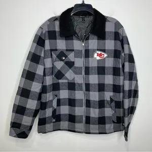 Kansas City Chiefs flannel‎ jacket black gray buffalo plaid women’s size large thumbnail 3