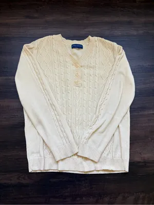 Karen Scott butter yellow Cable-Knit V-Neck Henley Sweater thumbnail 3