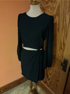 LucyParis Black Cutout Mini Dress Long Sleeve Side Twist Cocktail Party Size M thumbnail 10