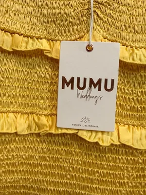 NWT Show Me‎ Your Mumu Stella Smocked MIDI Dress Yellow Luxe Satin Large thumbnail 6
