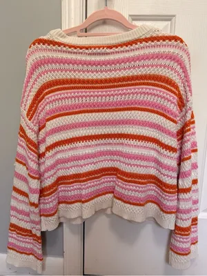 Sincerely Jules Striped Open Knit‎ Sweater Pink Orange Cream Size Small thumbnail 3