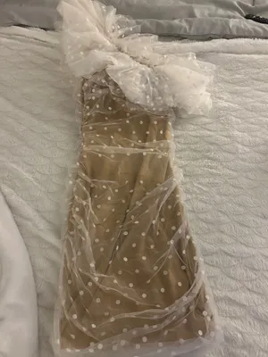 Dress Mezee Fluffy one shoulder nude polka dot dress thumbnail 2