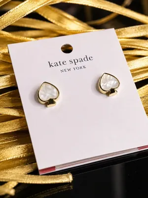 Kate Spade Gold Heart Faux Pearl Stud Earrings NWT thumbnail 2