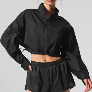 Alo Yoga Cropped 1/4 Zip Aerial Pullover Black S thumbnail 1