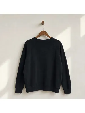 H&M Black Crewneck Sweatshirt Size L Minimalist Cotton Blend Pullover thumbnail 2