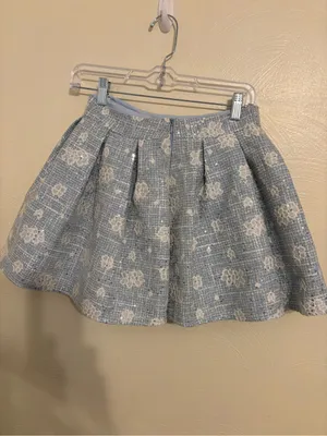 LENA Blue Tweed Floral Sequin Corset Bustier Top & Pleated Skirt Set S thumbnail 10
