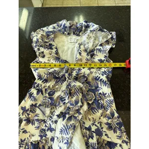 Hello Molly Dress Sz L Blue Floral Ruffle Wrap Flutter Sleeve‎ Summer Sundress thumbnail 6