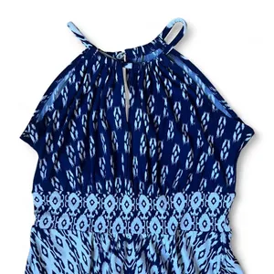 London Times Patterned Maxi Dress Wrinkle Resistant Wedding Guest Blue White Size 6 thumbnail 3