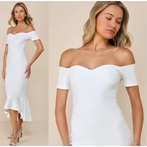 Lulus How Much I Care Ivory Off-the-Shoulder Midi Dress Mermaid Bridal Medium thumbnail 4