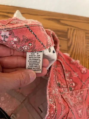 Vanilla Star Coral Red Bandana Print Denim Shorts with Lace Trim thumbnail 5