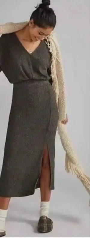 Anthropologie Daily Practice Barre Ribbed V-Neck Midi Dress Medium NWT thumbnail 1