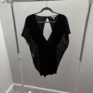 Victoria's Secret Black Crochet Open-Back Beach Swim Cover-Up Tunic thumbnail 4