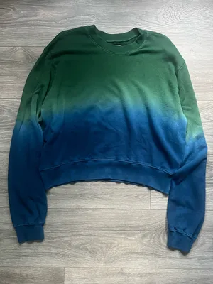 Michael Lauren Green to Blue Ombré Long Sleeves Crew Neck Sweatshirt Cotton L thumbnail 1