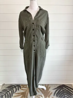 Abercrombie & Fitch Olive Green Button-Front Utility Jumpsuit Size M thumbnail 5