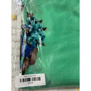 Green Fantasy Scarf Blue Floral Print Viscose‎ Lightweight Wrap Eyelash Fringe thumbnail 7