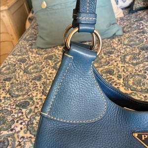 ADDITIONAL PHOTOS Prada Vitello Daino Moon Shoulder Bag Blue Leather Silver thumbnail 4
