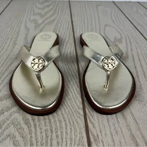 Tory Burch Benton Metallic Leather Thong Flip Flop Sandals 5M Spark Gold $249 thumbnail 3