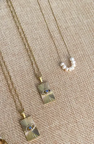 Gold Evil Eye Square Pendant Necklace thumbnail 3