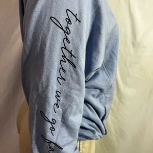 Peloton hoodie (t-shirt like material) blue with hood and front zip size Medium thumbnail 4